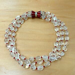 Clear QUARTZ 3 strand BEADED COLLAR with red enamel clasp